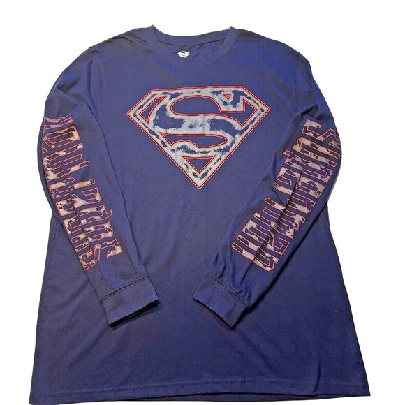 DC Comic Long Sleeve Super Hero Superman Mens Graphic Shirt Blue Size Large u - Picture 1 of 4